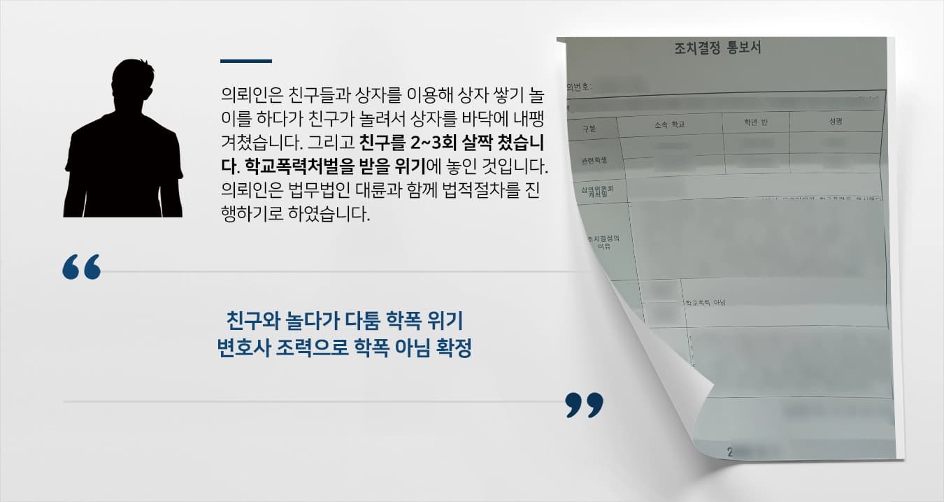 [학교폭력처벌 성공사례] 학교폭력변호사 조력으로 학교폭력 아님 결정