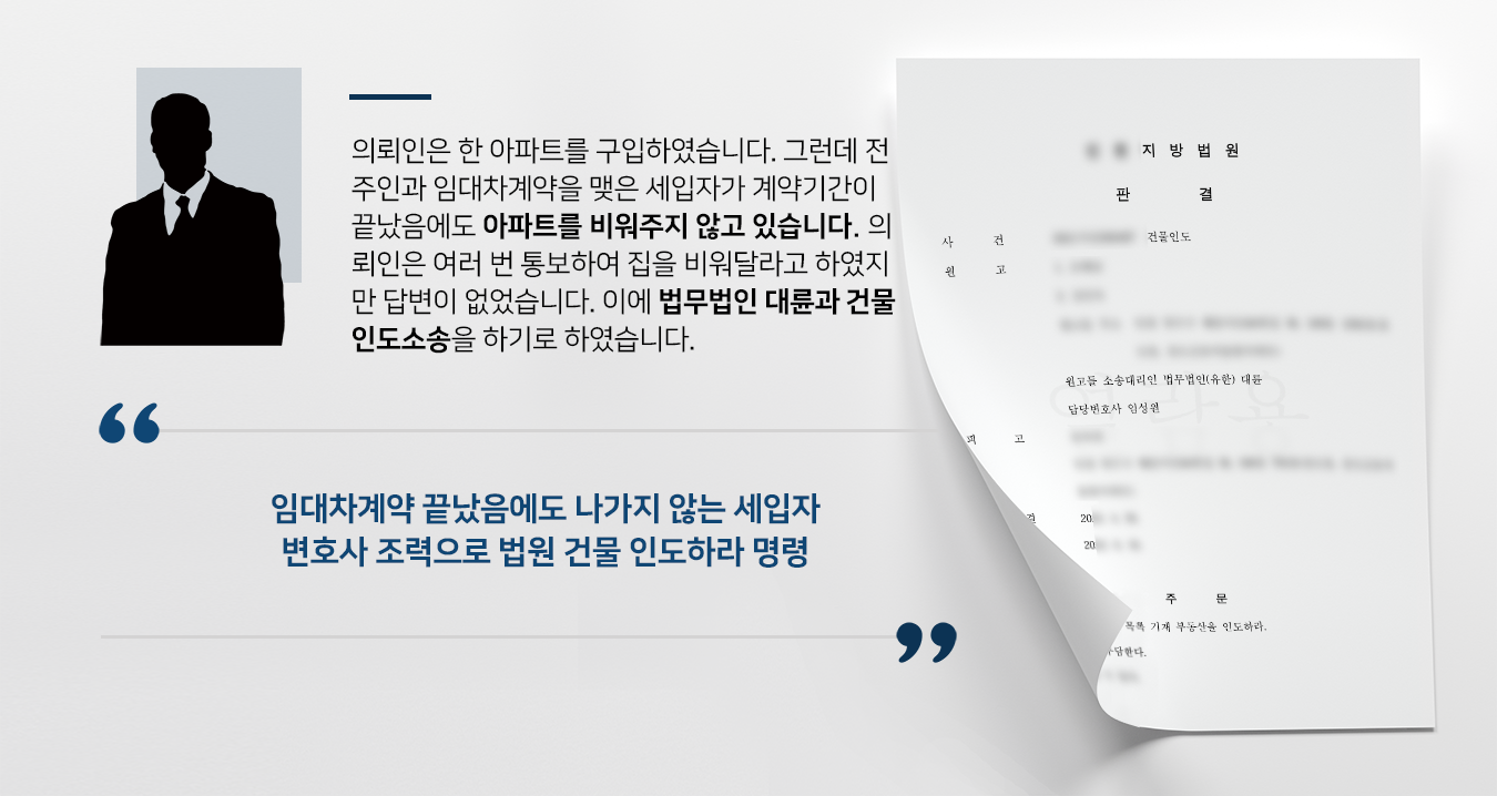 [법률상담 후 사건] 부동산변호사 활약으로 새 집주인 건물인도소송 승소